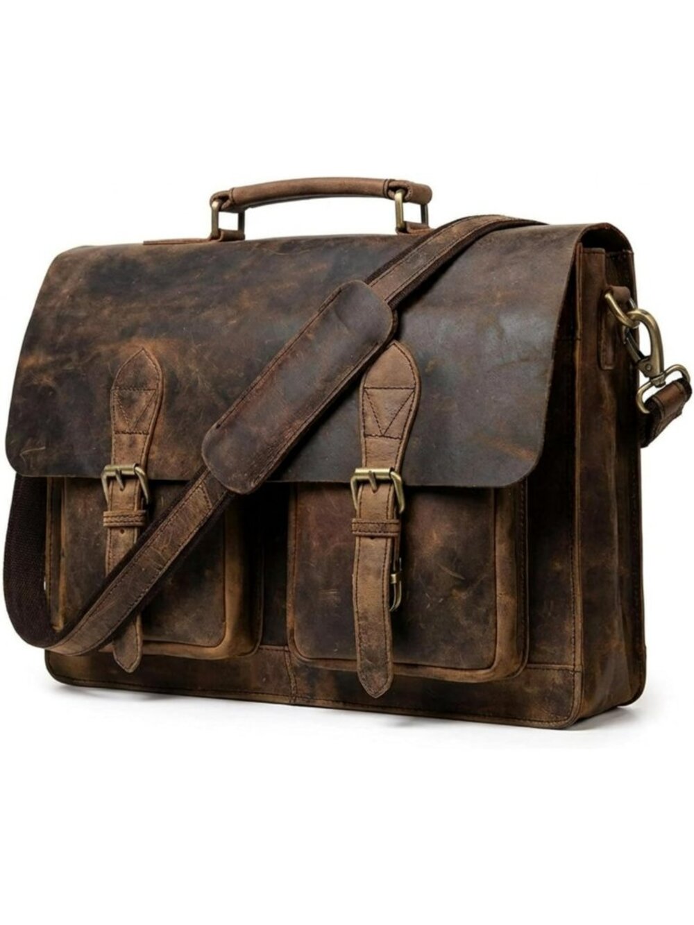 Vintage Brown Leather Laptop Messenger Bag | Unisex Office Briefcase & Travel